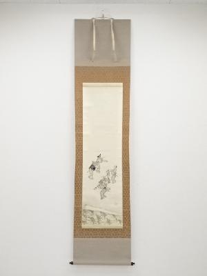 昭和期　呉竹筆　盆踊・野菜図3幅　肉筆絹本掛軸（保護箱）